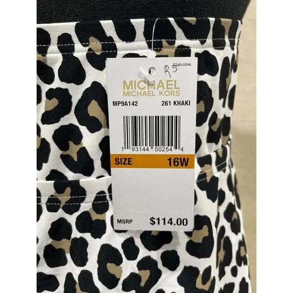 MICHAEL Michael Kors Plus Size Logo-Ring Shirred Tankini Top - Khaki Leopard 16W - Picture 5 of 7